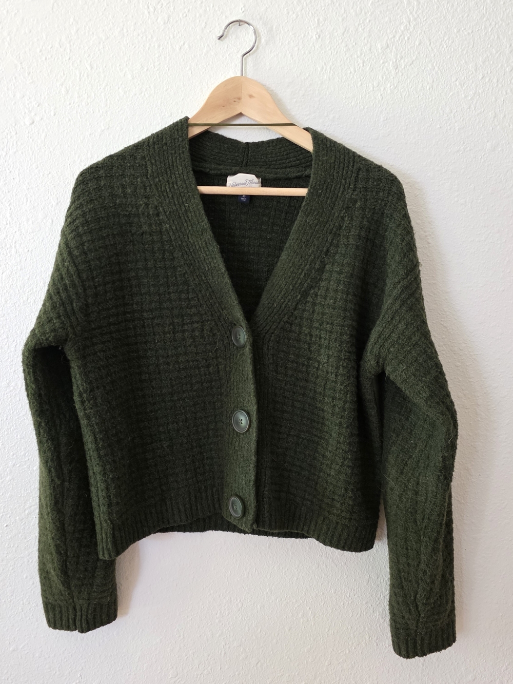 Cozy Olive Green V-Neck Button Cardigan Sweater